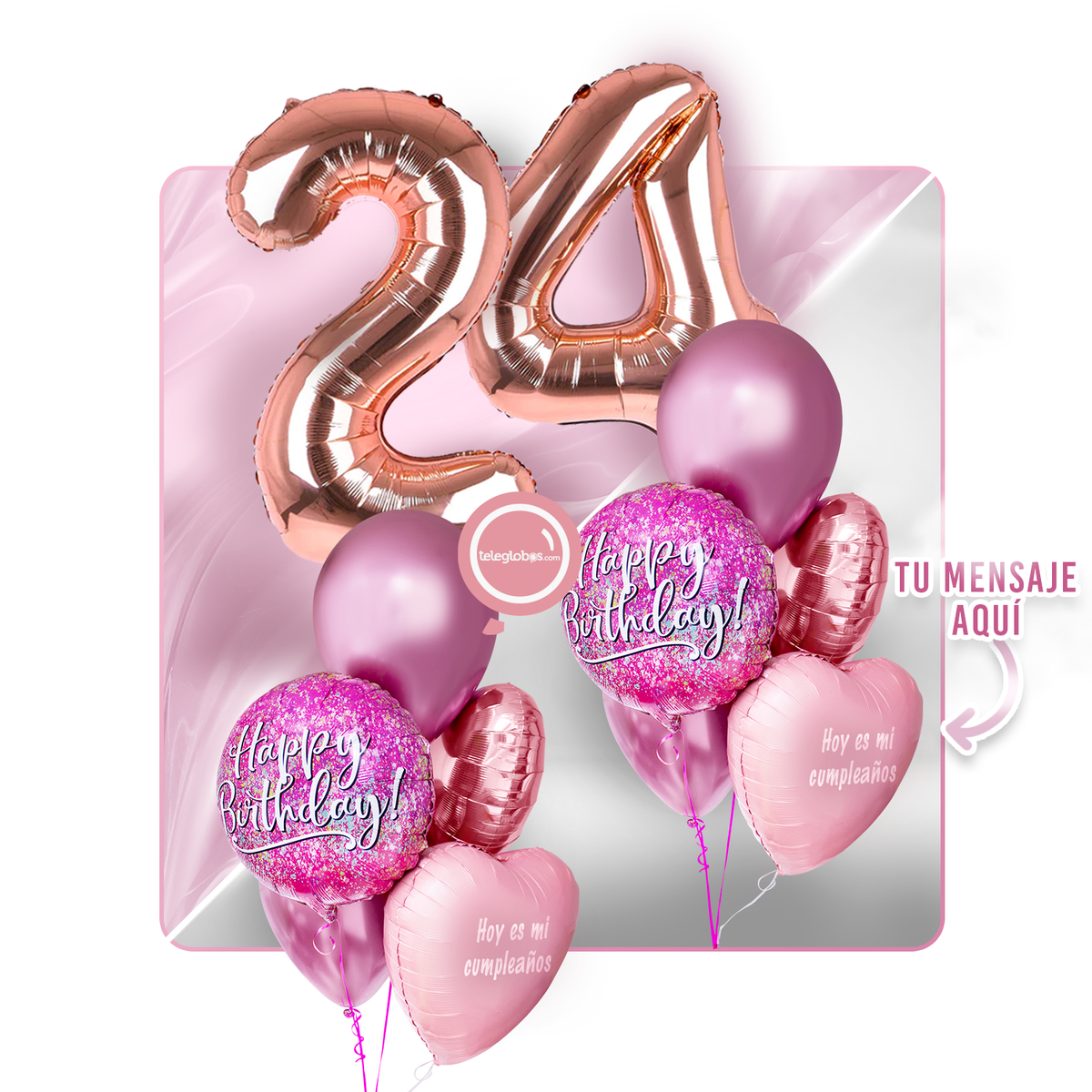 Kit Celebra -Pink Birthday- con Globos de Helio