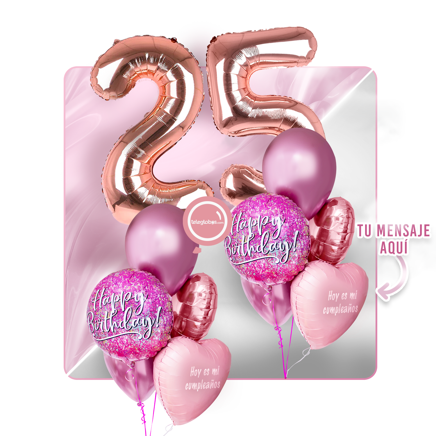 Kit Celebra -Pink Birthday- con Globos de Helio