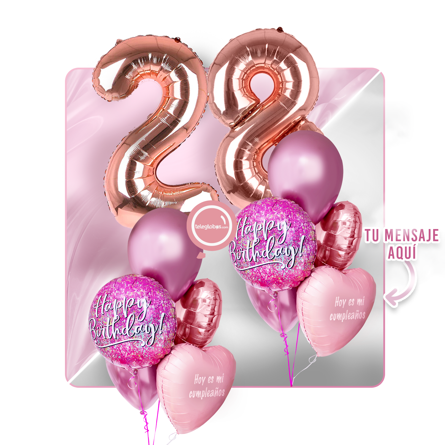 Kit Celebra -Pink Birthday- con Globos de Helio