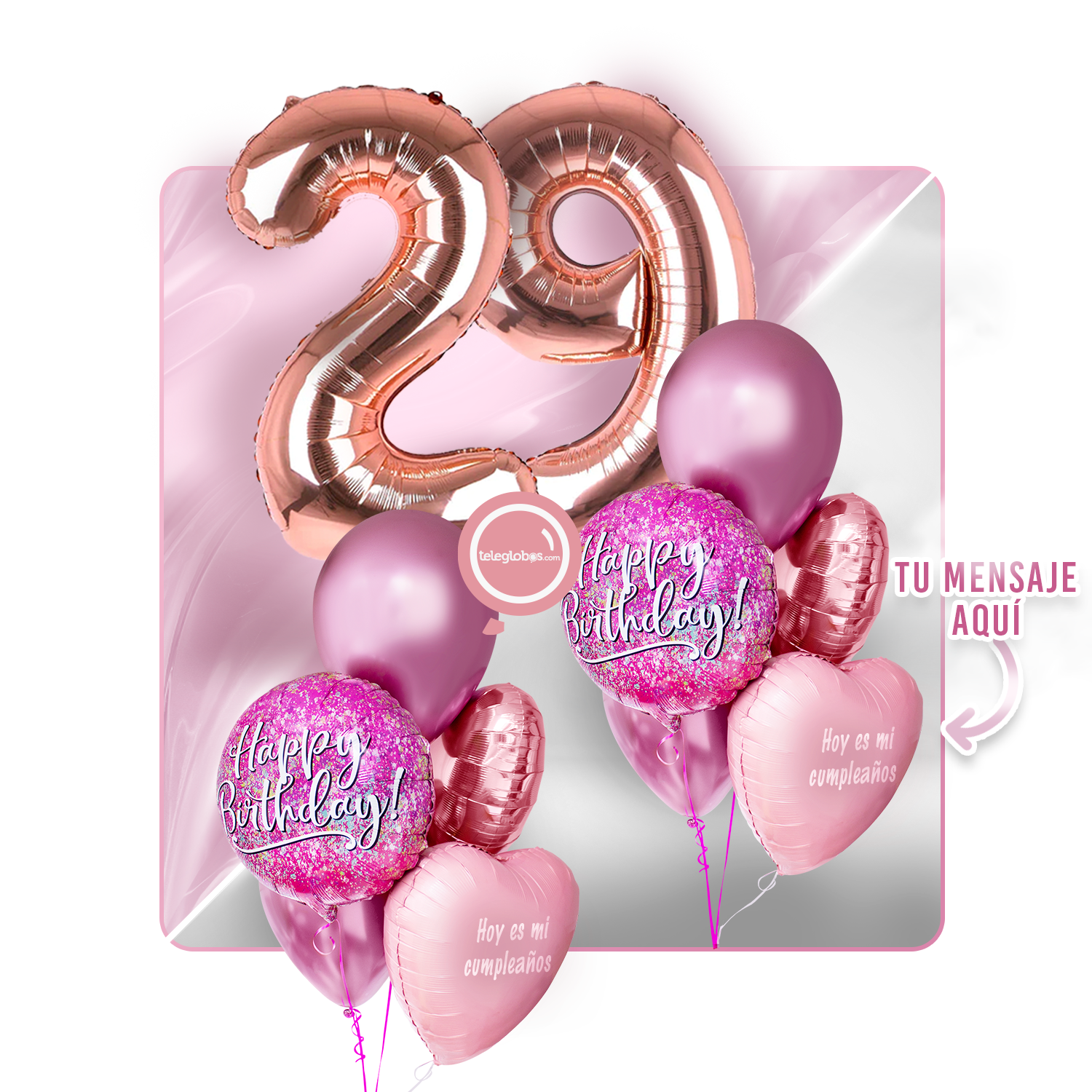 Kit Celebra -Pink Birthday- con Globos de Helio