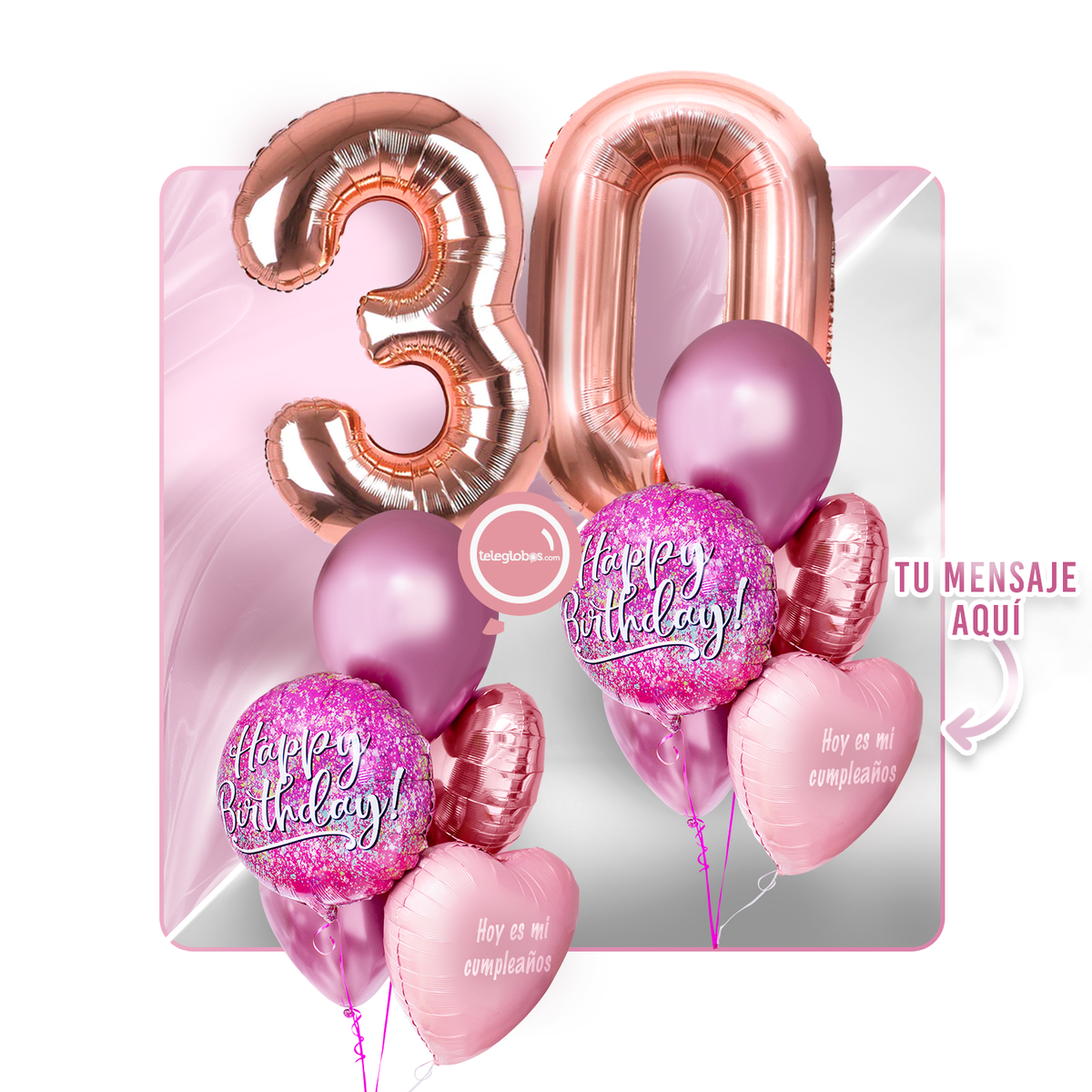 Kit Celebra -Pink Birthday- con Globos de Helio