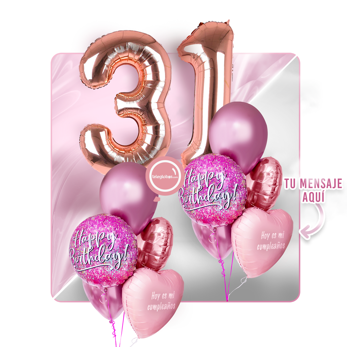 Kit Celebra -Pink Birthday- con Globos de Helio