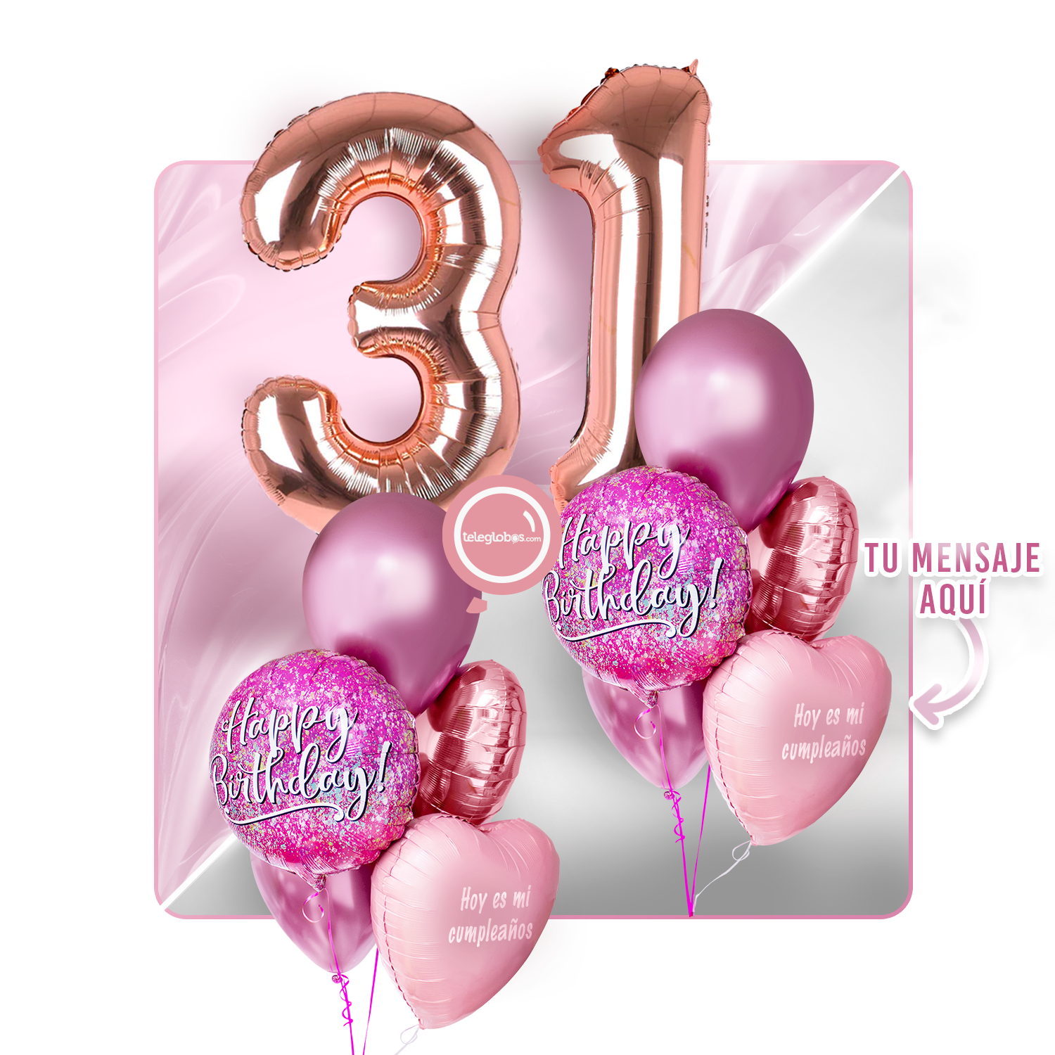 Kit Celebra -Pink Birthday- con Globos de Helio