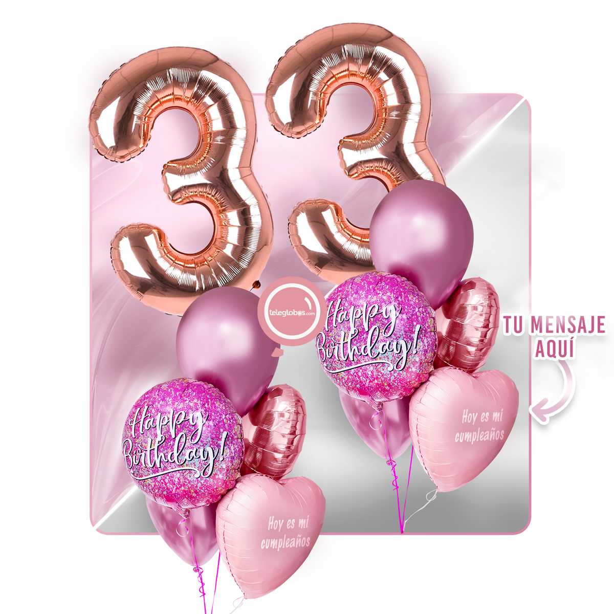 Kit Celebra -Pink Birthday- con Globos de Helio
