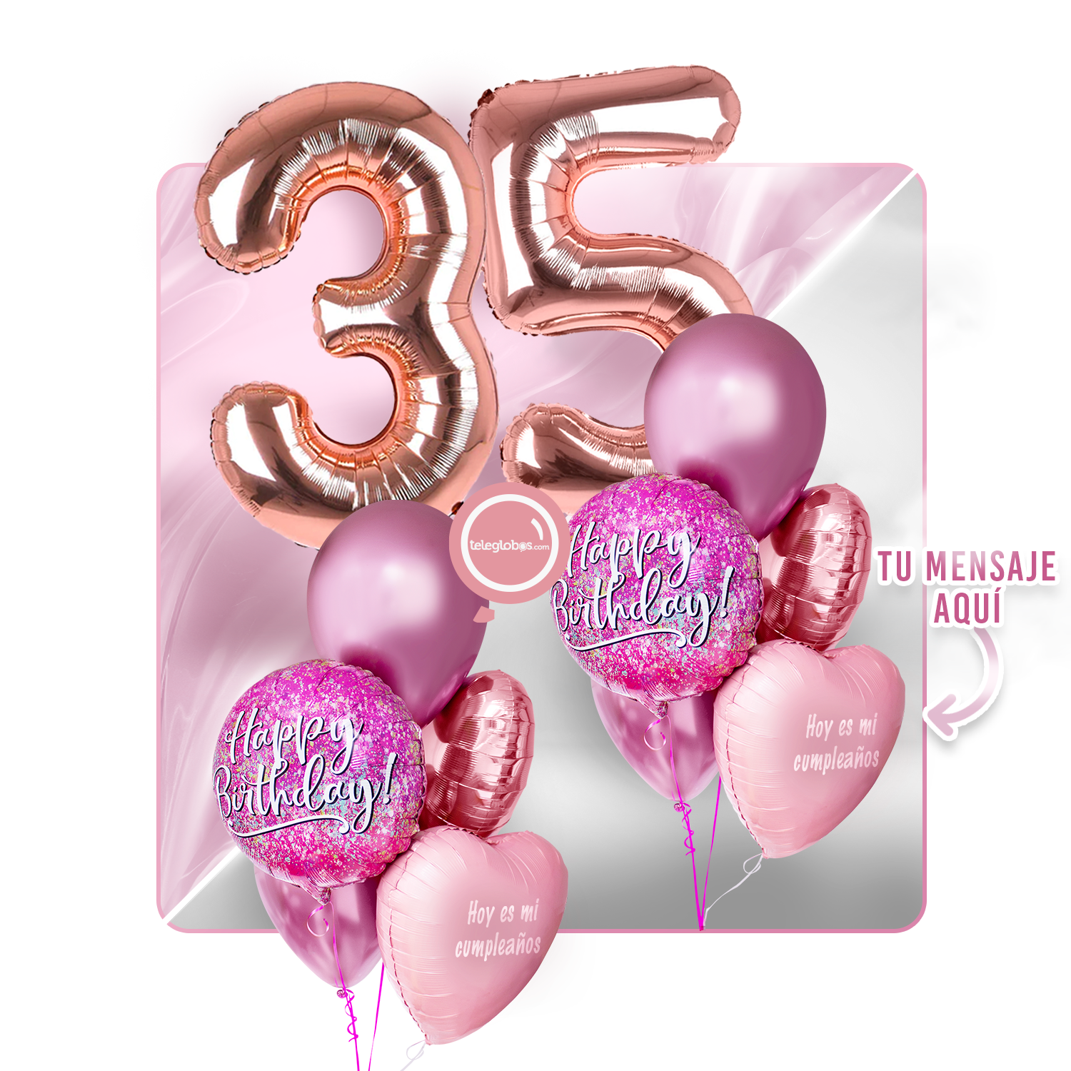 Kit Celebra -Pink Birthday- con Globos de Helio