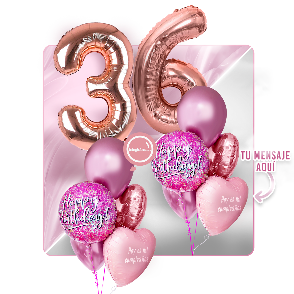 Kit Celebra -Pink Birthday- con Globos de Helio