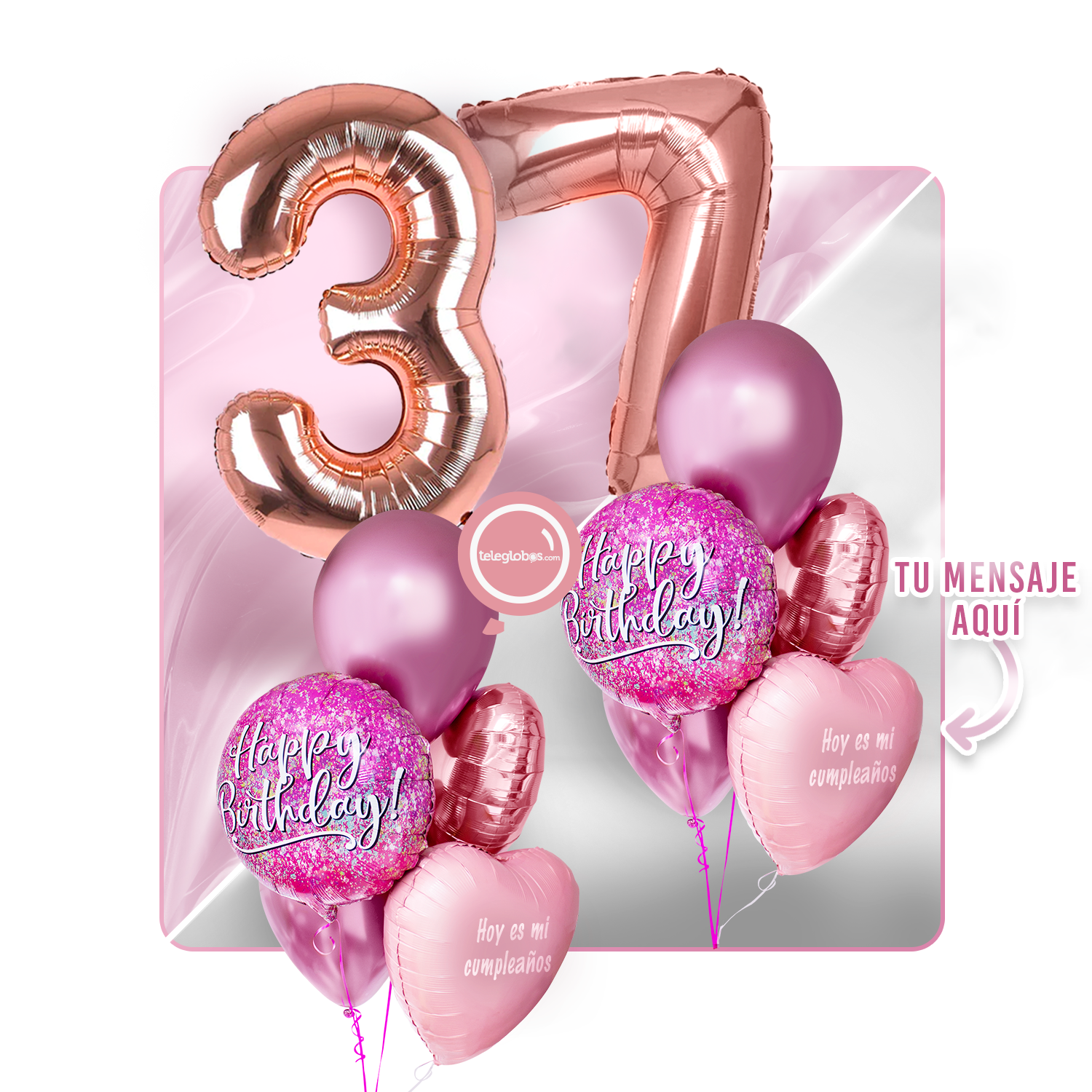 Kit Celebra -Pink Birthday- con Globos de Helio