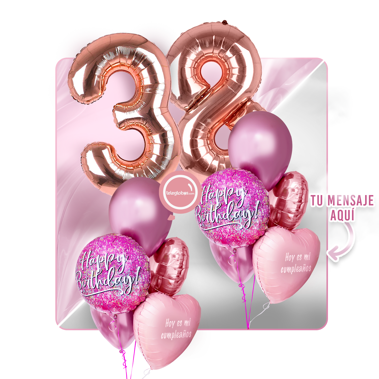 Kit Celebra -Pink Birthday- con Globos de Helio