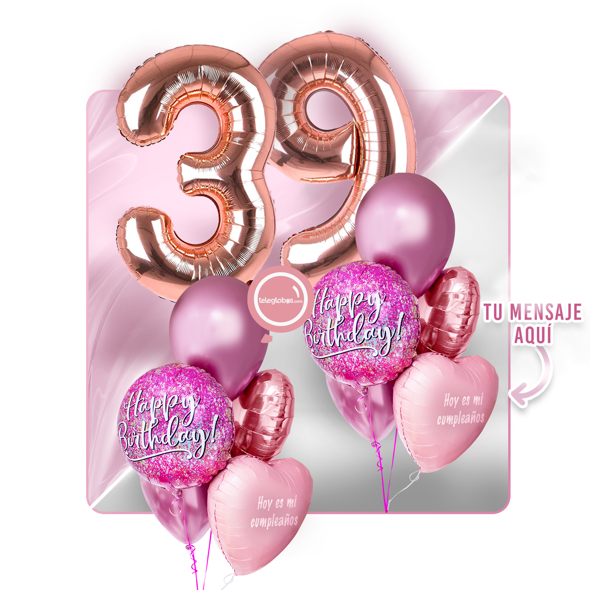Kit Celebra -Pink Birthday- con Globos de Helio