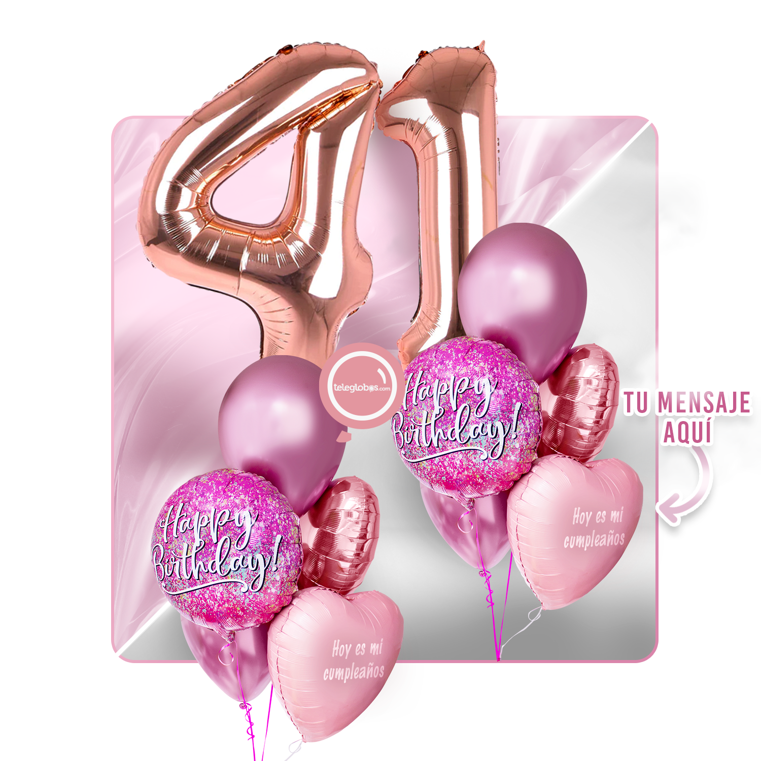 Kit Celebra -Pink Birthday- con Globos de Helio