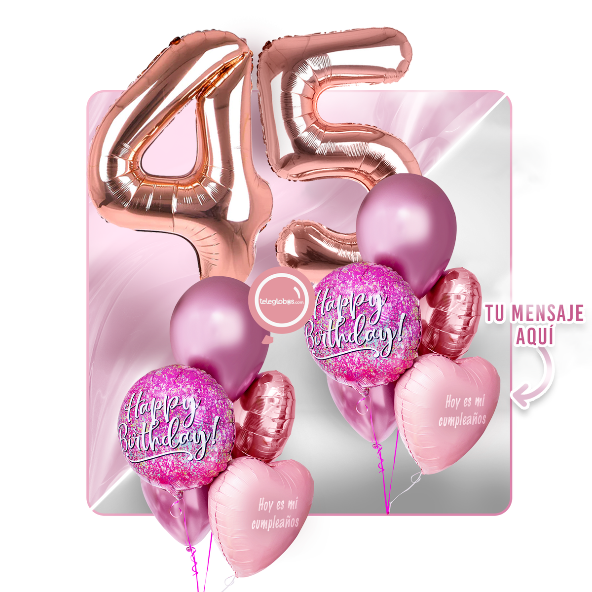 Kit Celebra -Pink Birthday- con Globos de Helio