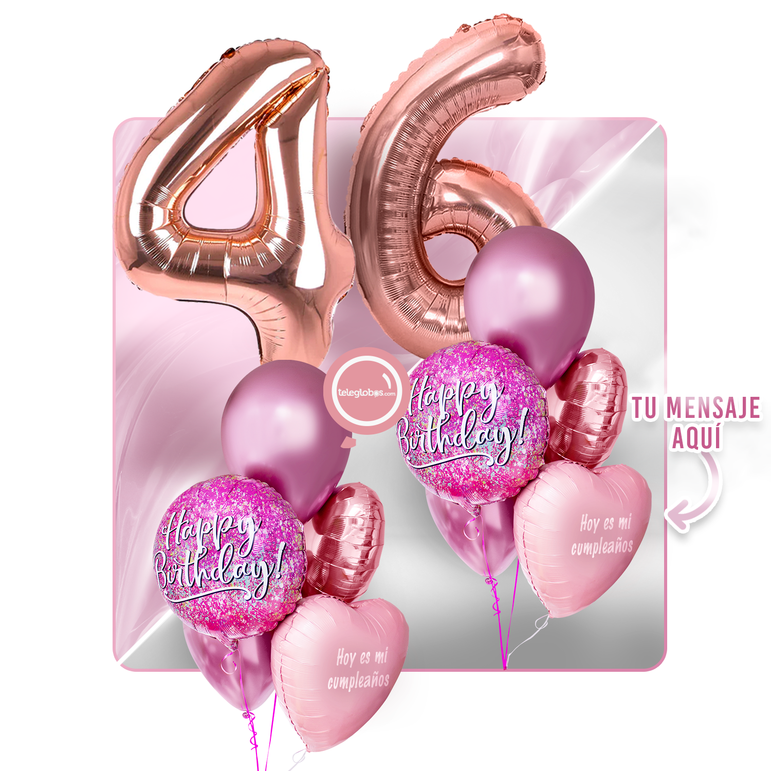 Kit Celebra -Pink Birthday- con Globos de Helio