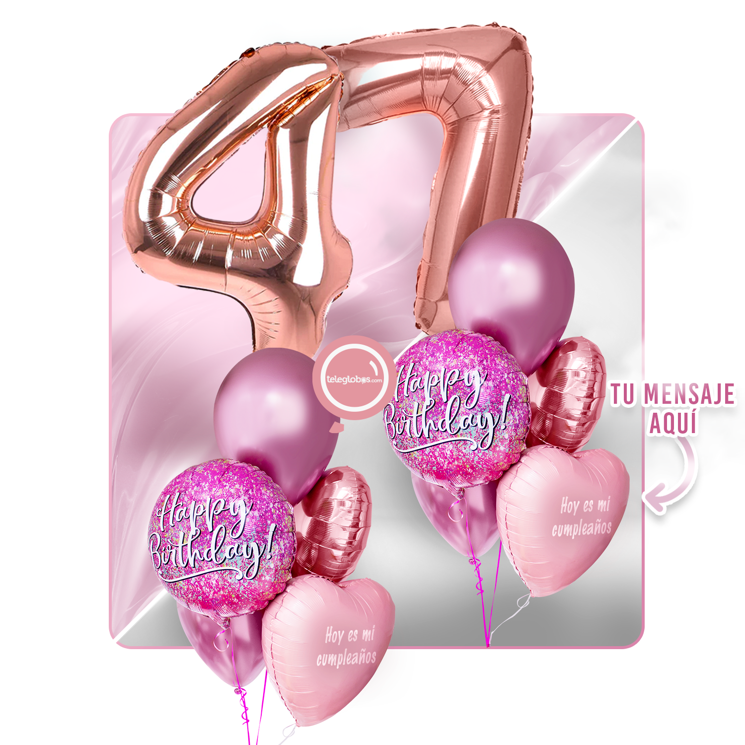 Kit Celebra -Pink Birthday- con Globos de Helio