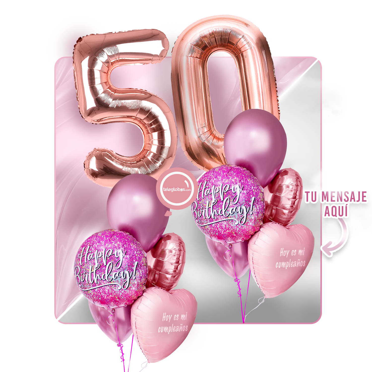Kit Celebra -Pink Birthday- con Globos de Helio