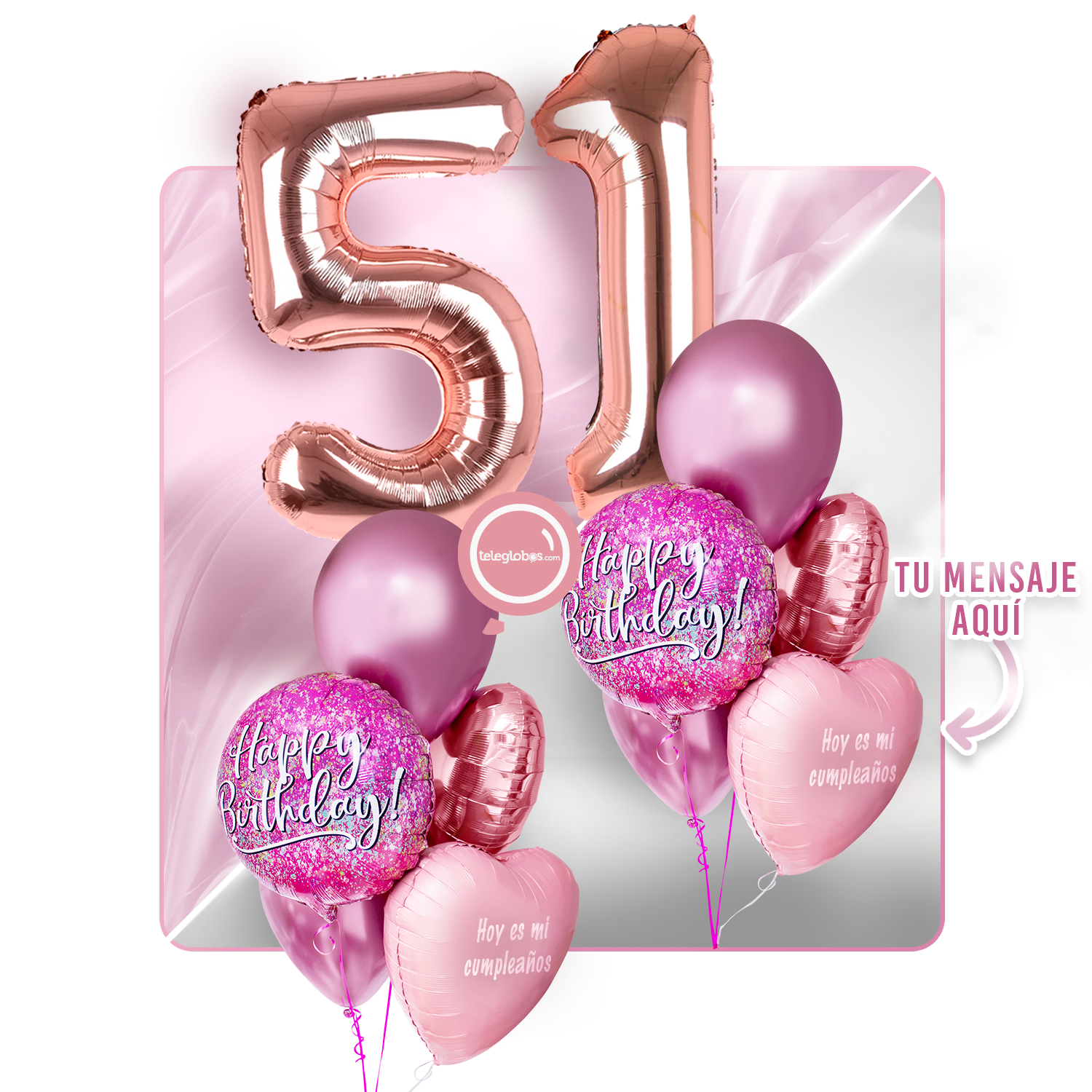 Kit Celebra -Pink Birthday- con Globos de Helio