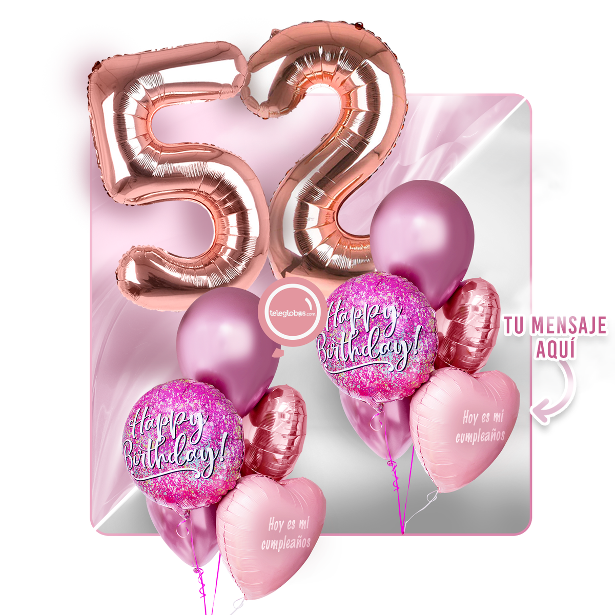 Kit Celebra -Pink Birthday- con Globos de Helio