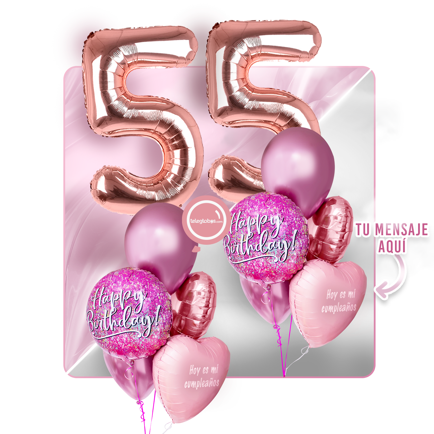 Kit Celebra -Pink Birthday- con Globos de Helio