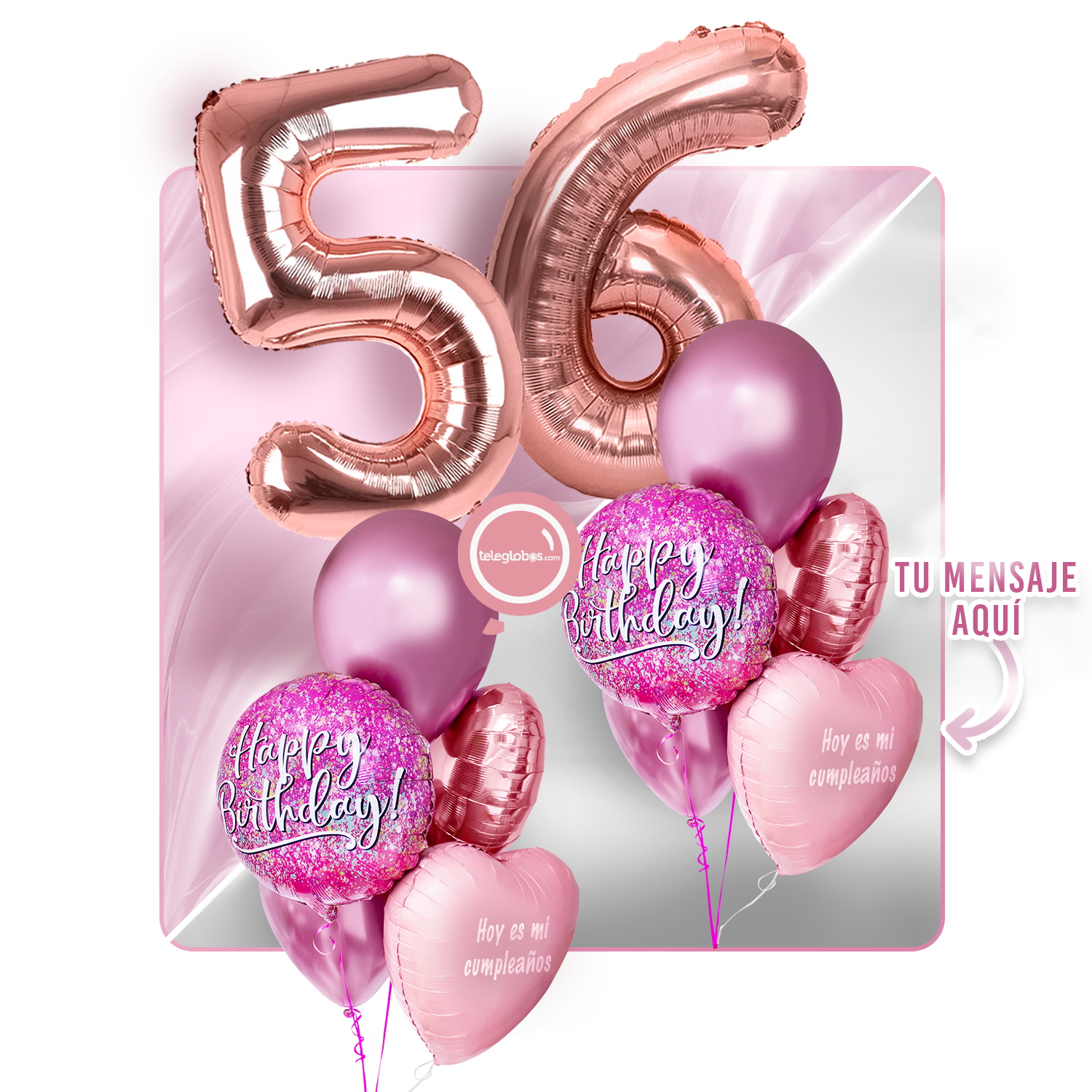 Kit Celebra -Pink Birthday- con Globos de Helio