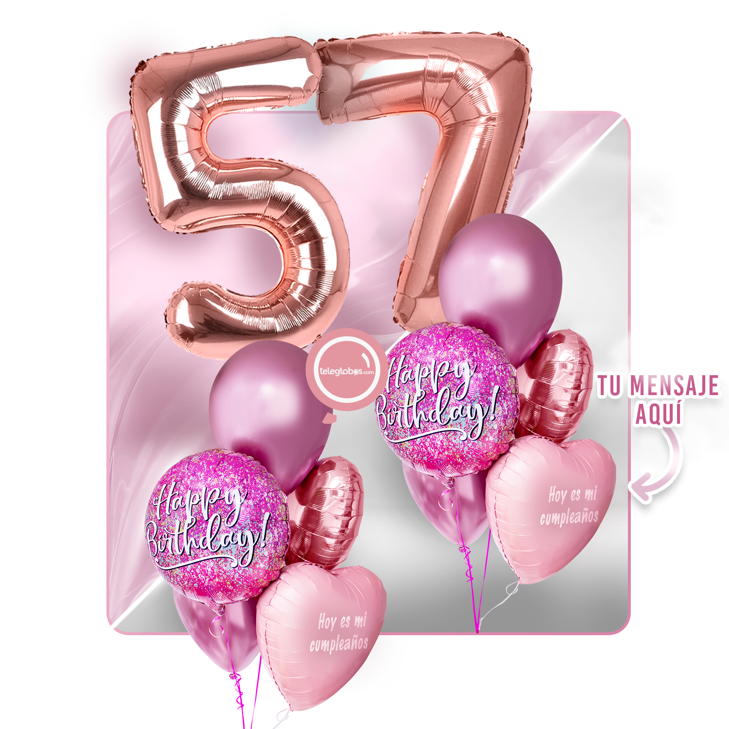 Kit Celebra -Pink Birthday- con Globos de Helio