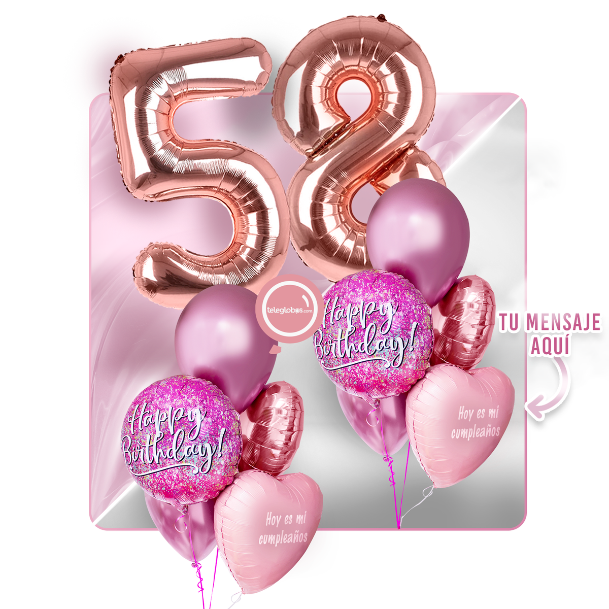 Kit Celebra -Pink Birthday- con Globos de Helio