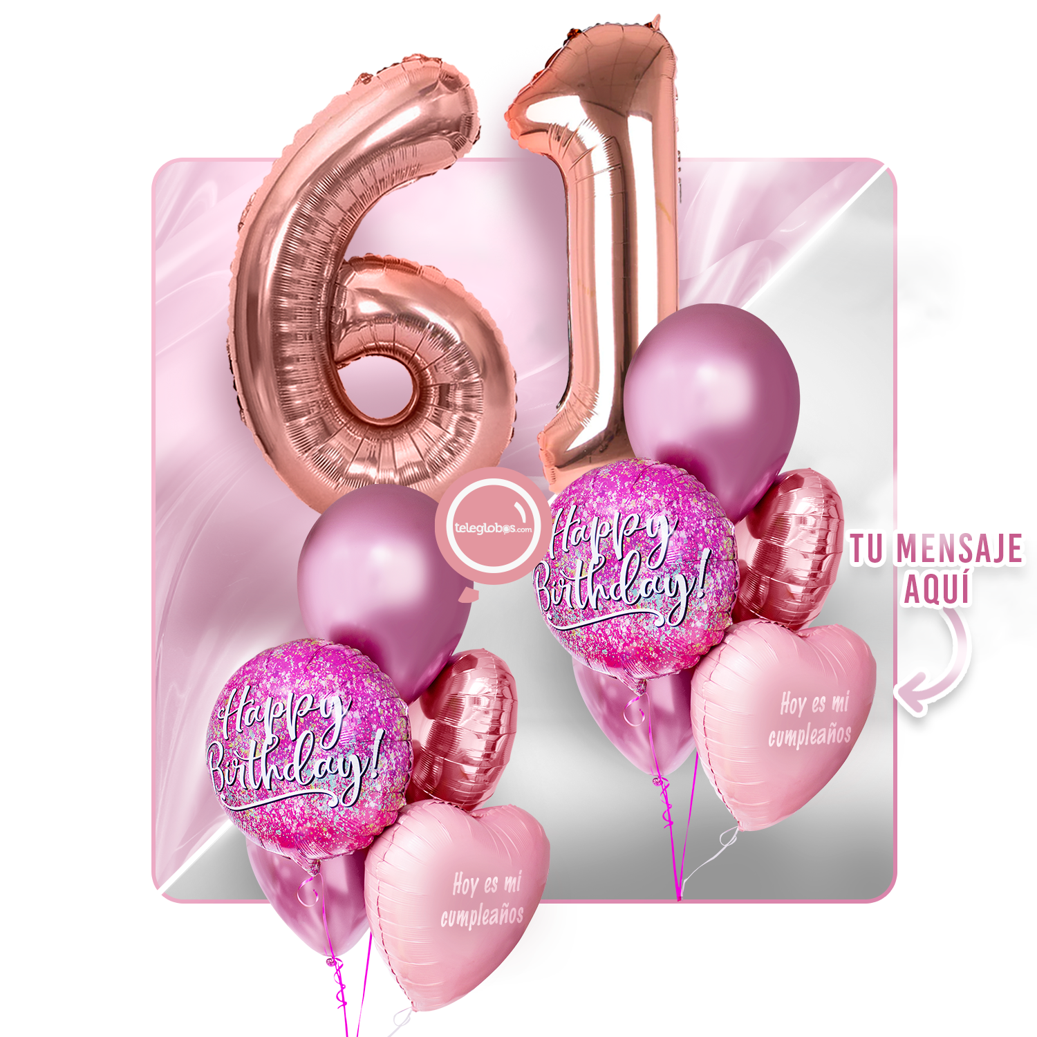 Kit Celebra -Pink Birthday- con Globos de Helio