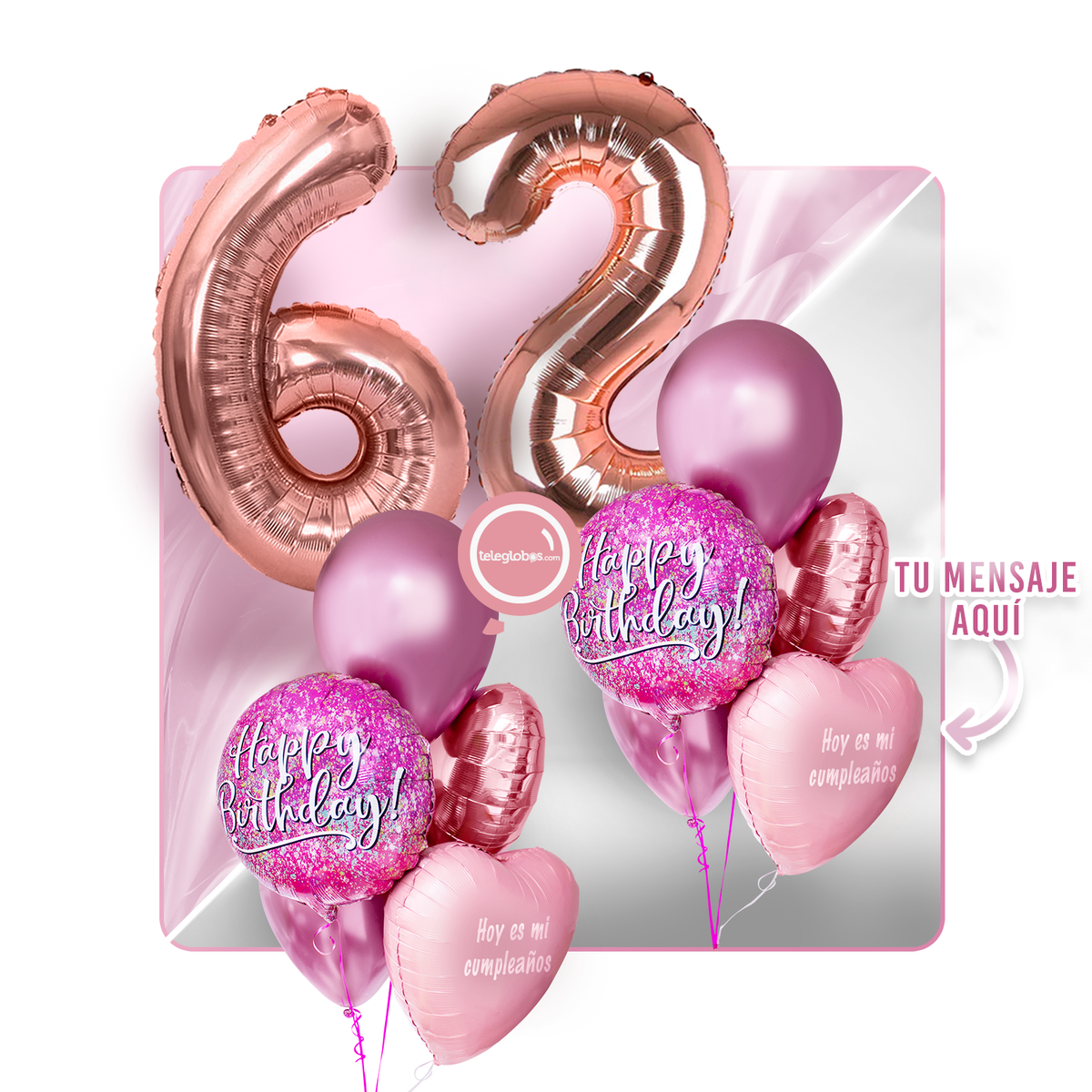 Kit Celebra -Pink Birthday- con Globos de Helio