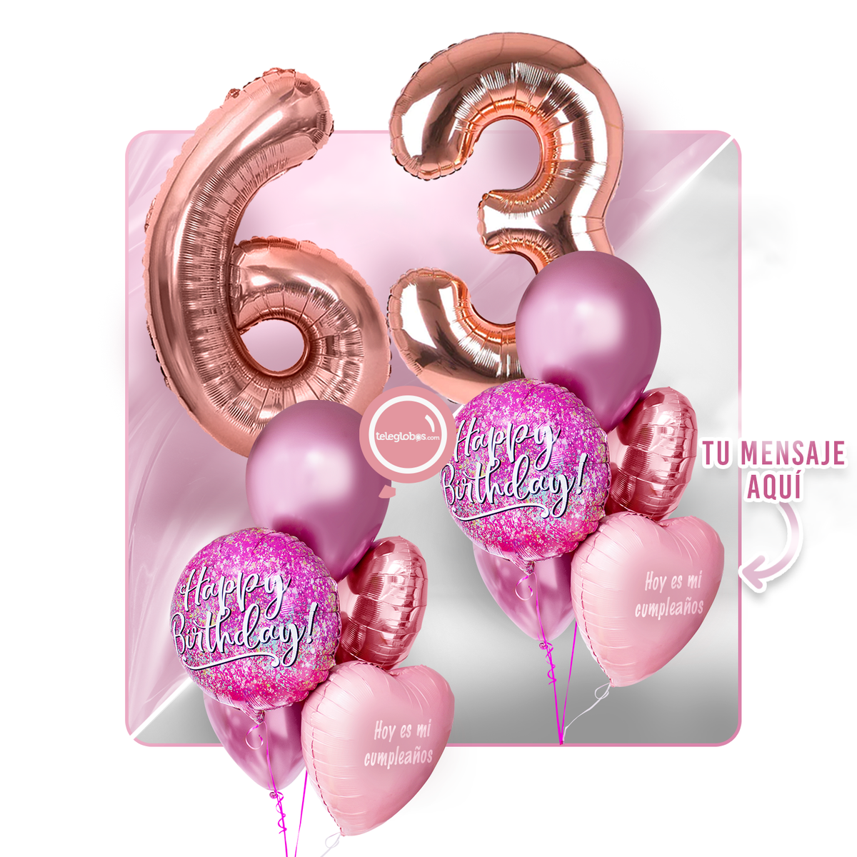 Kit Celebra -Pink Birthday- con Globos de Helio
