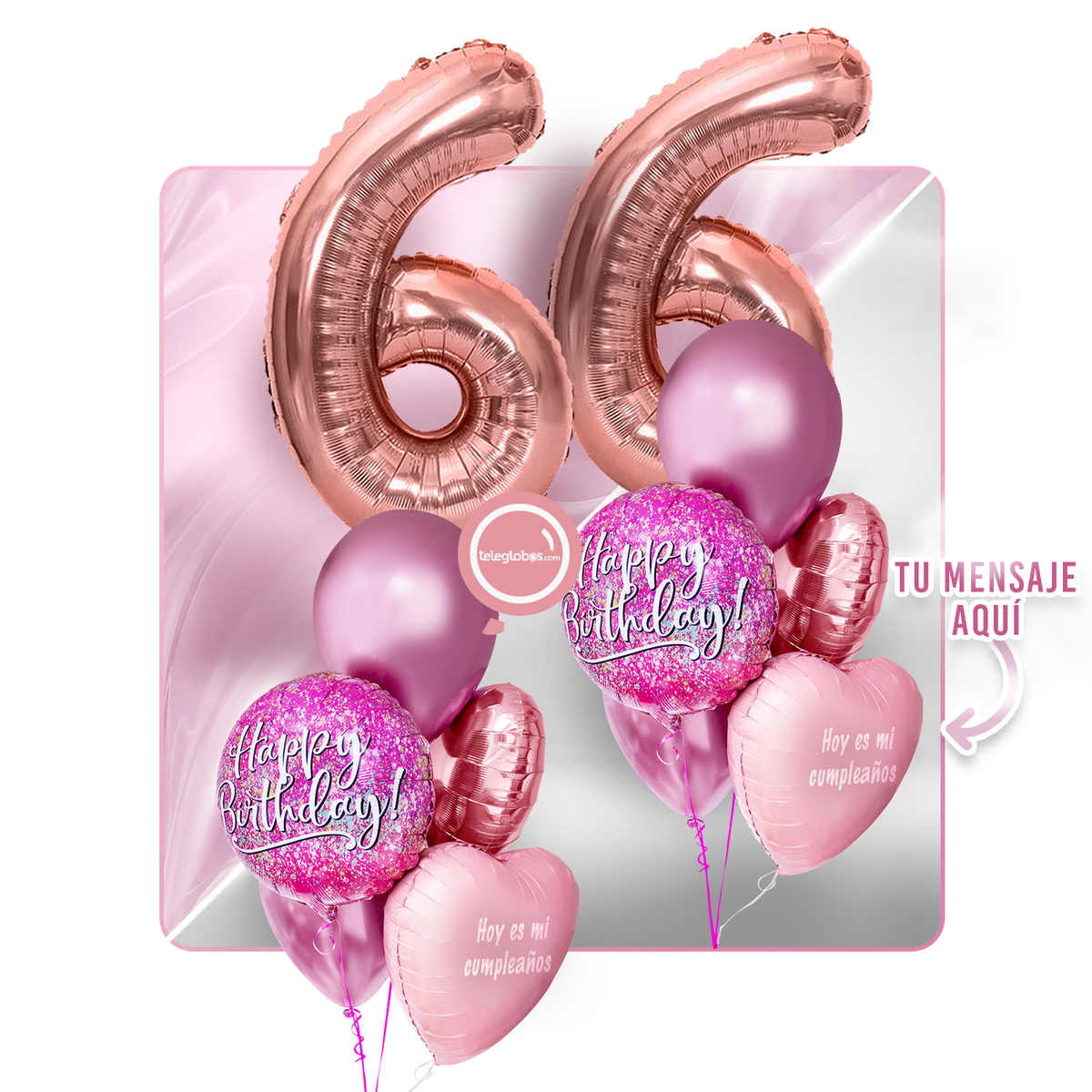 Kit Celebra -Pink Birthday- con Globos de Helio