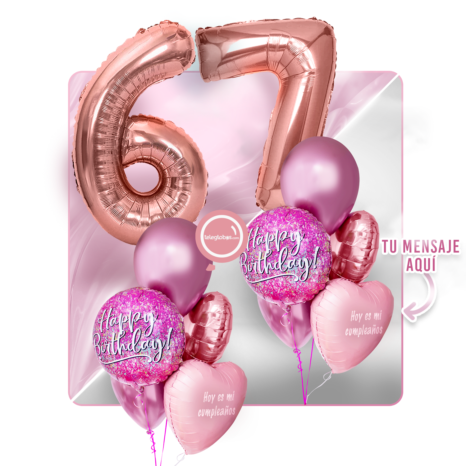 Kit Celebra -Pink Birthday- con Globos de Helio
