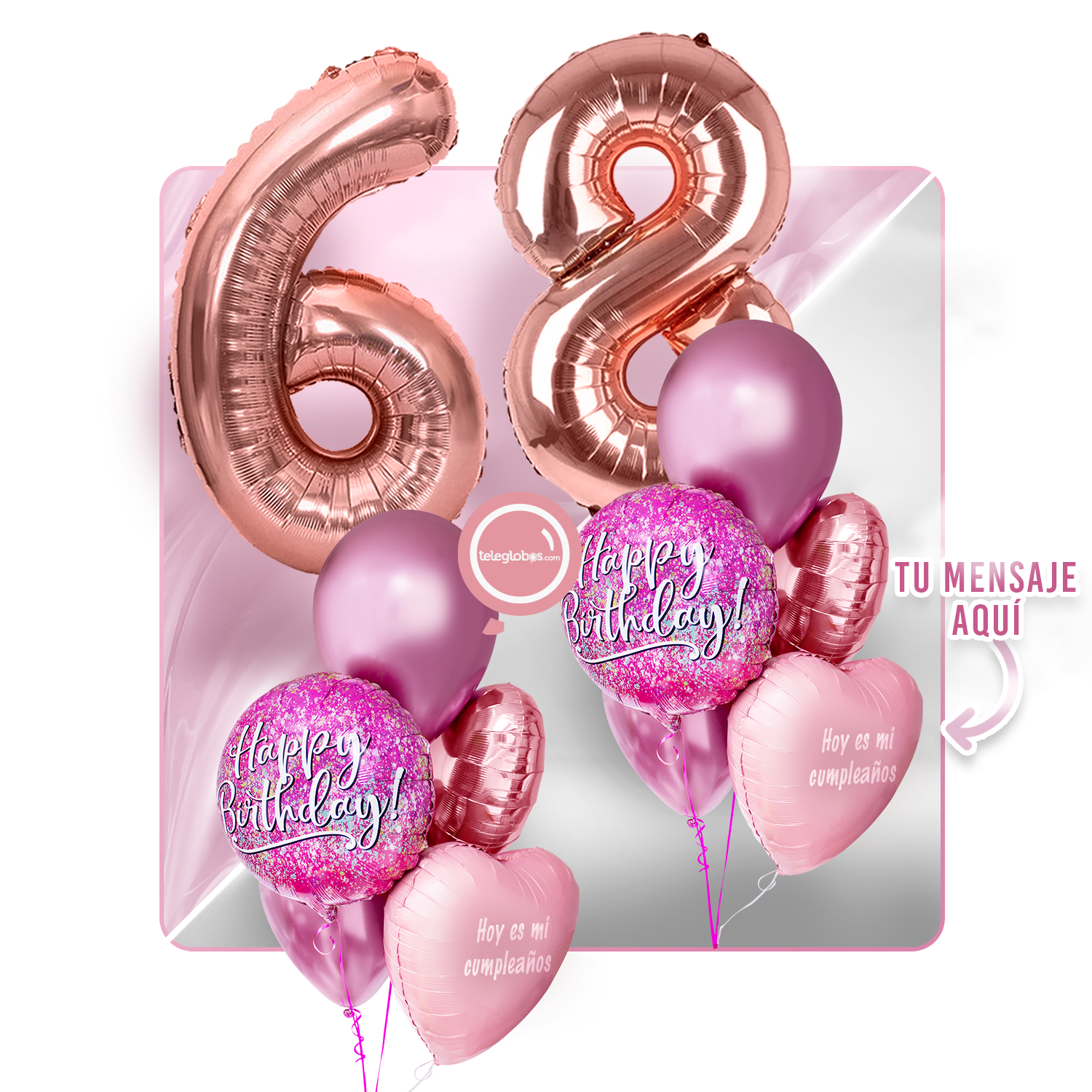 Kit Celebra -Pink Birthday- con Globos de Helio