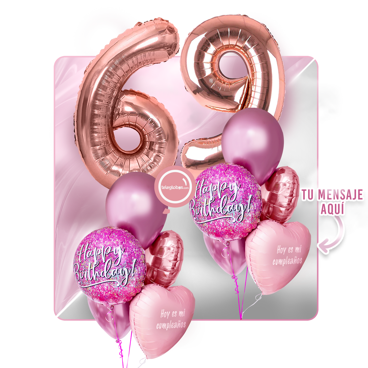 Kit Celebra -Pink Birthday- con Globos de Helio