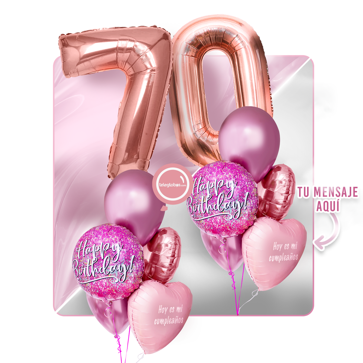 Kit Celebra -Pink Birthday- con Globos de Helio