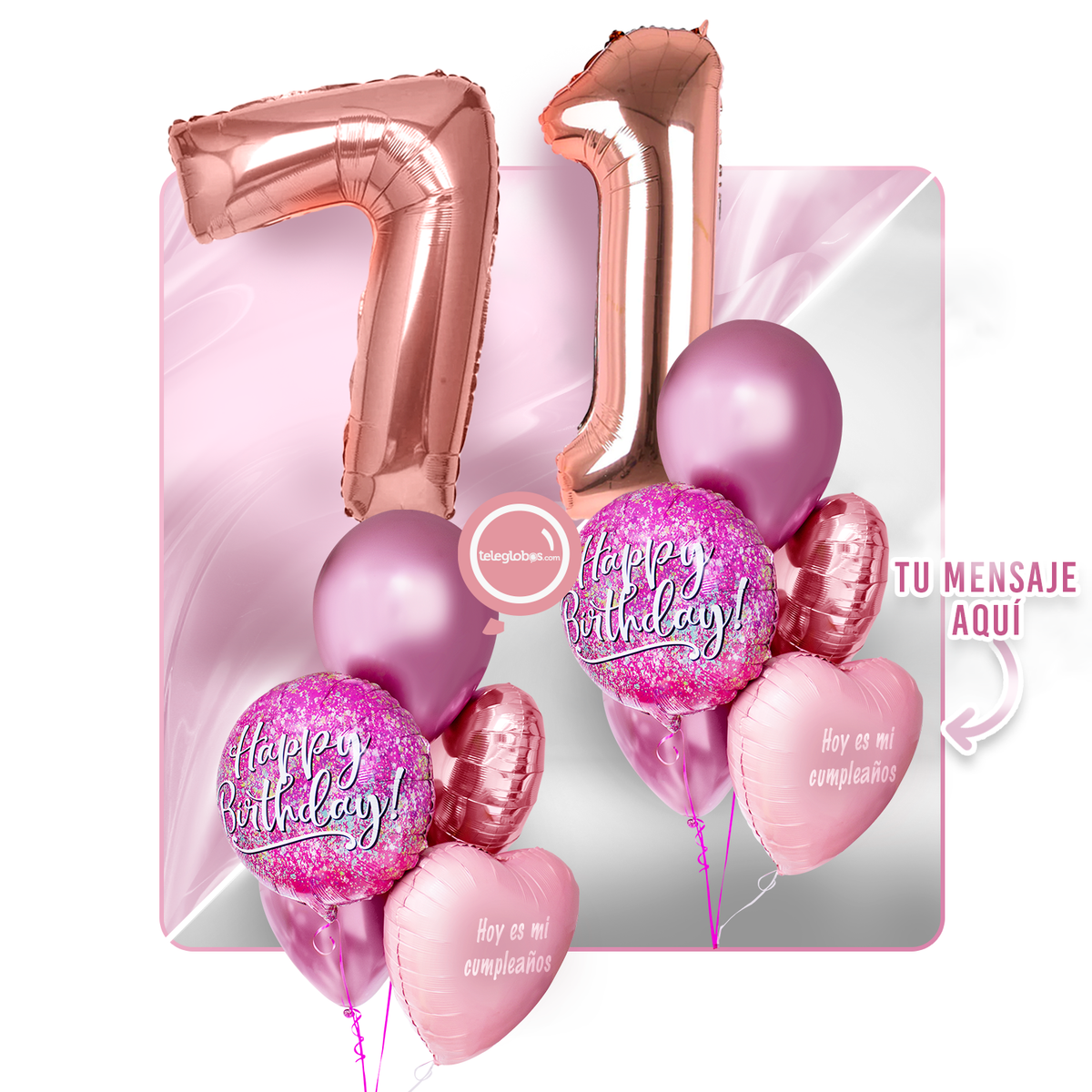 Kit Celebra -Pink Birthday- con Globos de Helio
