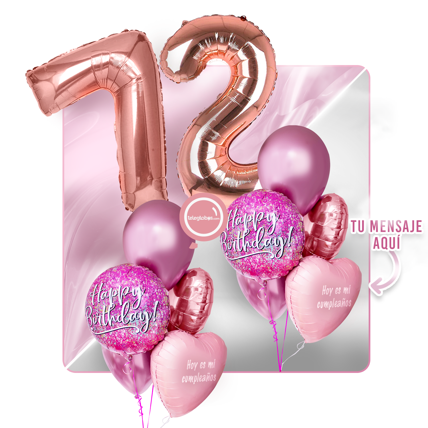 Kit Celebra -Pink Birthday- con Globos de Helio