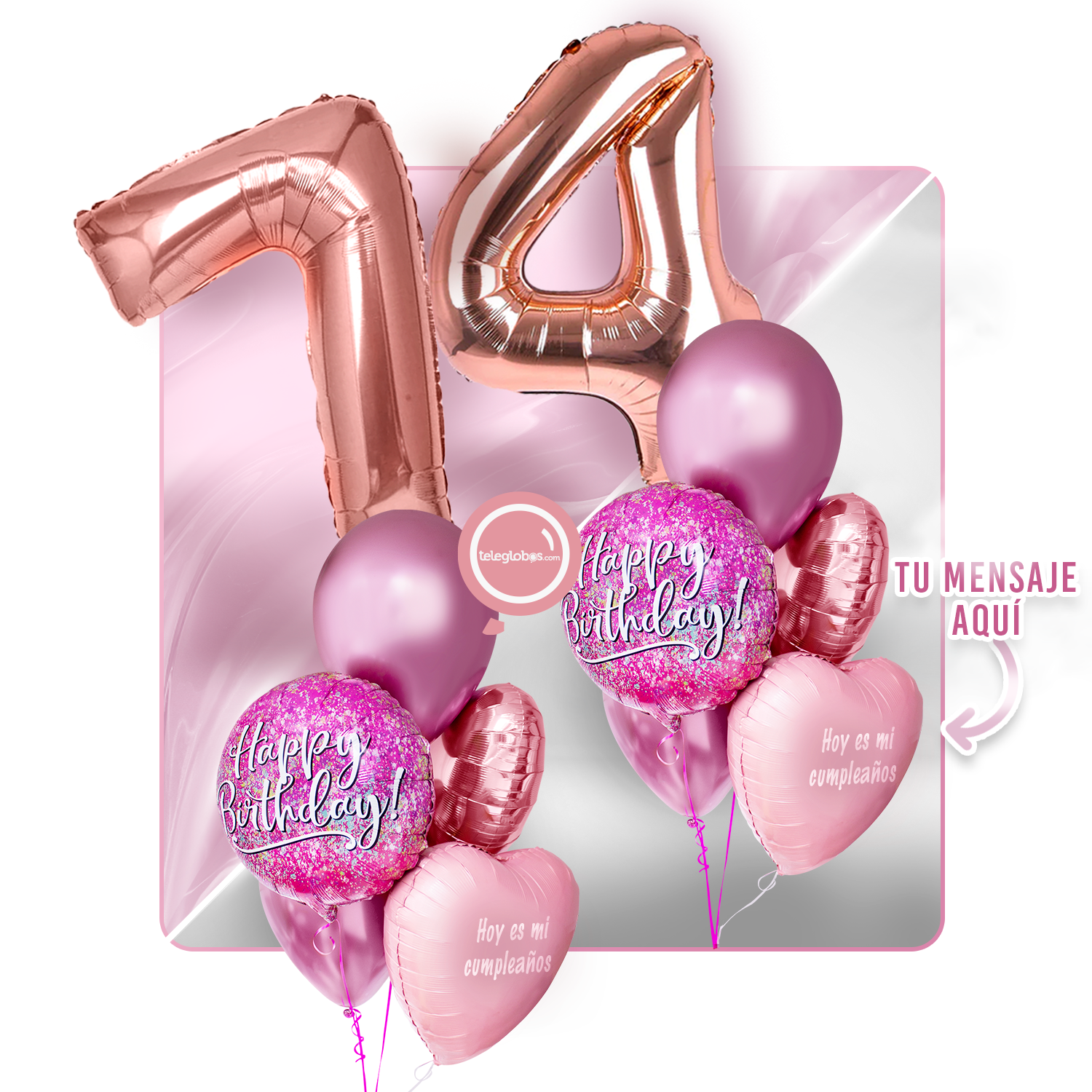 Kit Celebra -Pink Birthday- con Globos de Helio