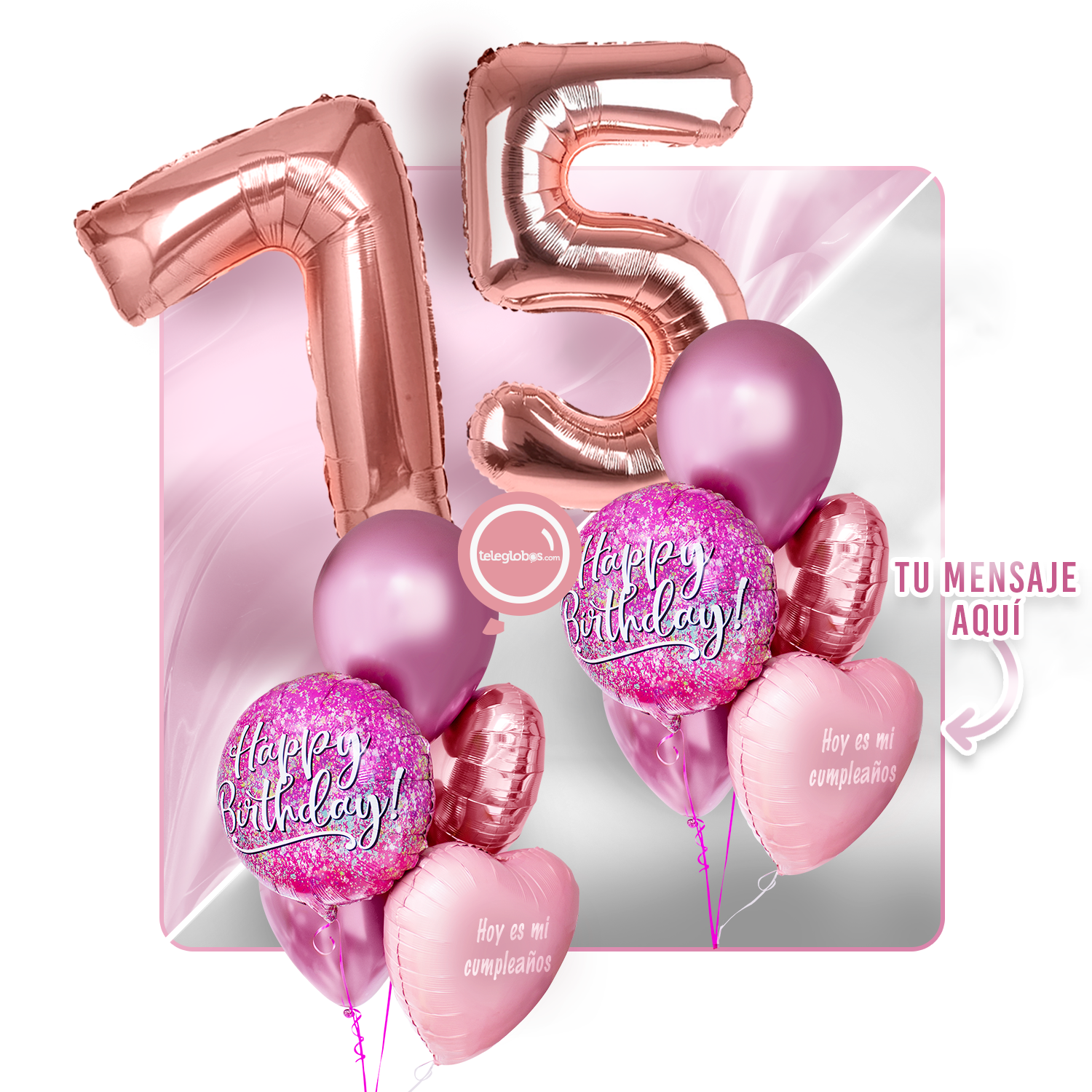 Kit Celebra -Pink Birthday- con Globos de Helio