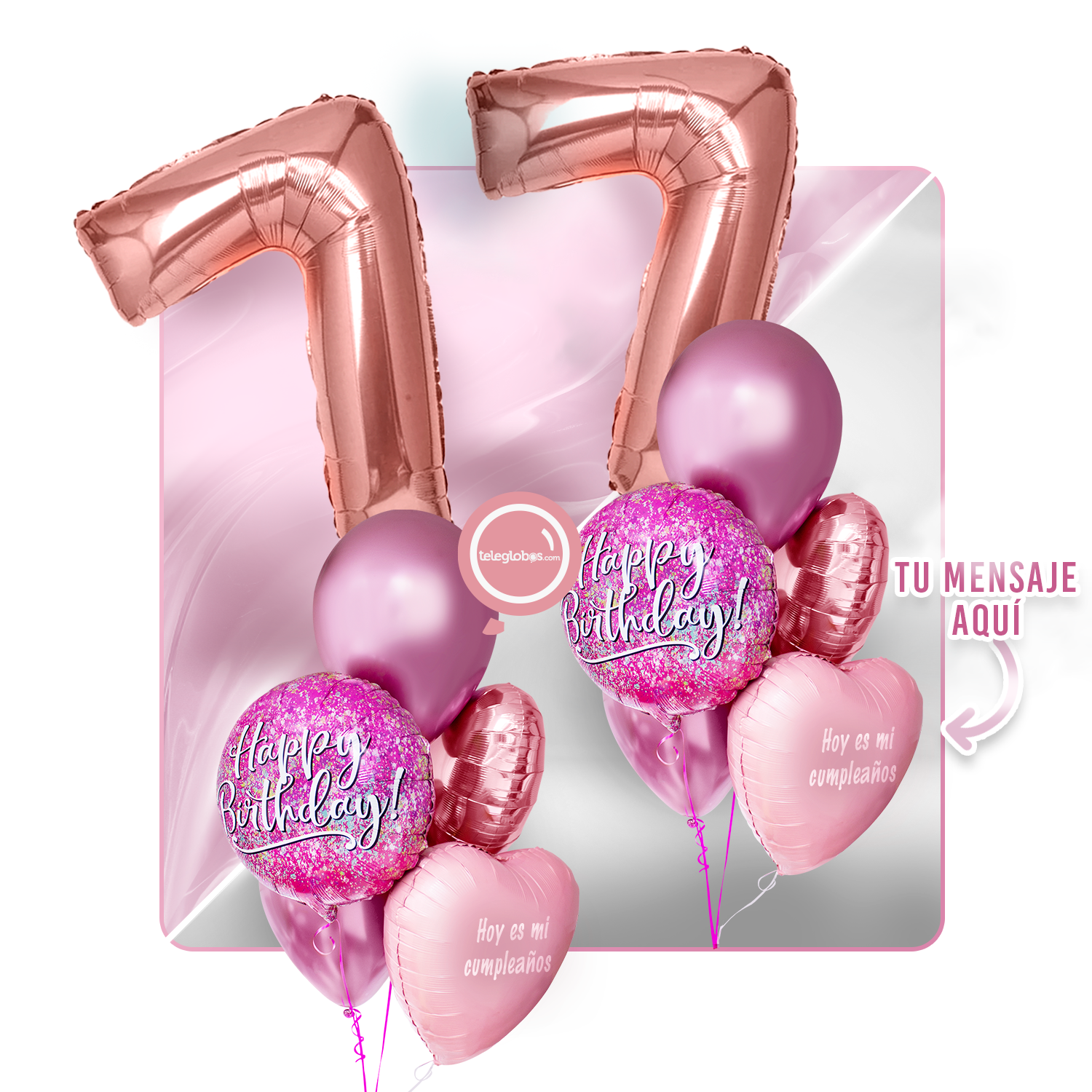 Kit Celebra -Pink Birthday- con Globos de Helio