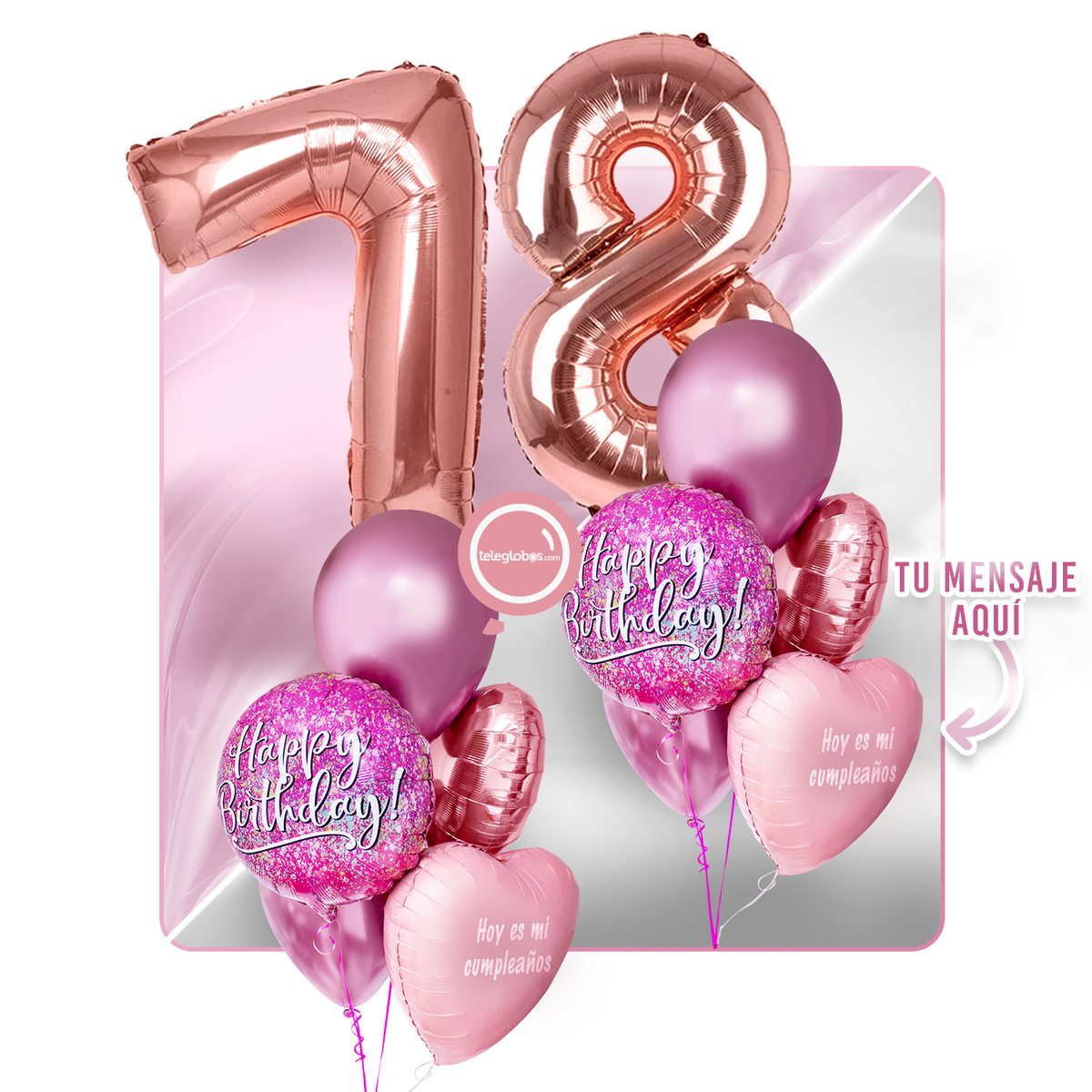 Kit Celebra -Pink Birthday- con Globos de Helio