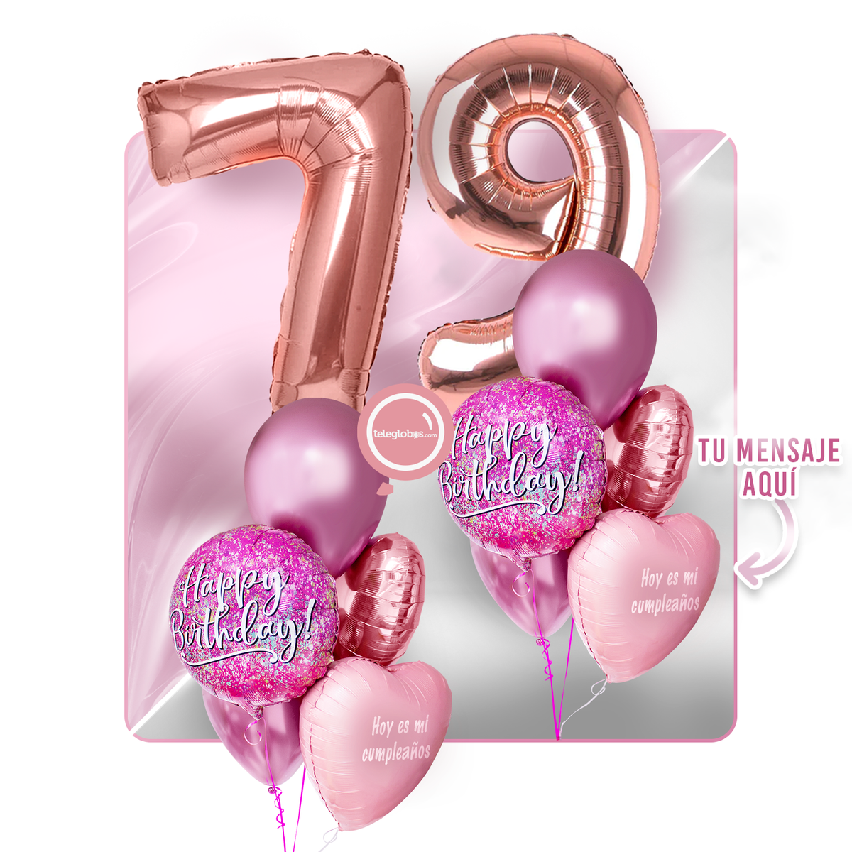 Kit Celebra -Pink Birthday- con Globos de Helio