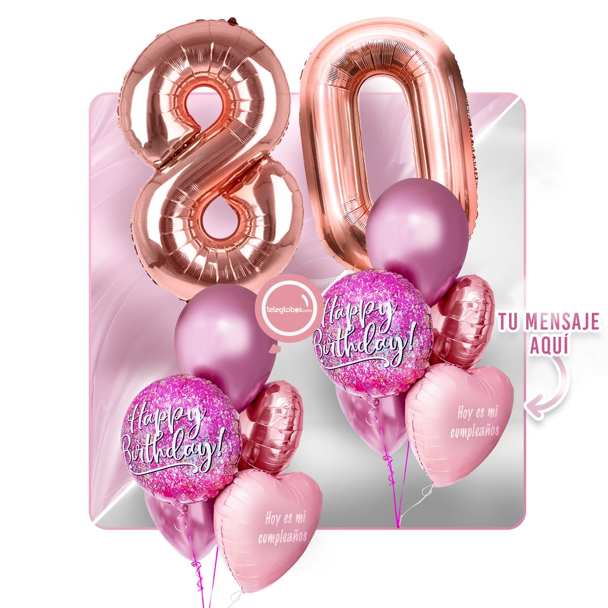 Kit Celebra -Pink Birthday- con Globos de Helio