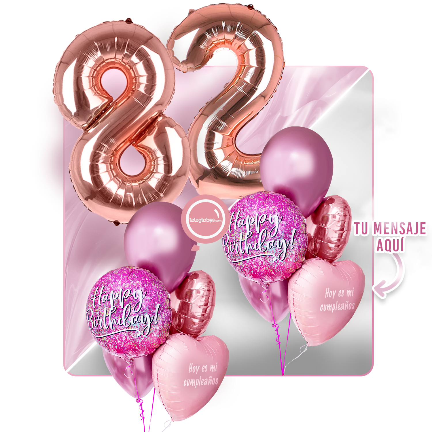 Kit Celebra -Pink Birthday- con Globos de Helio