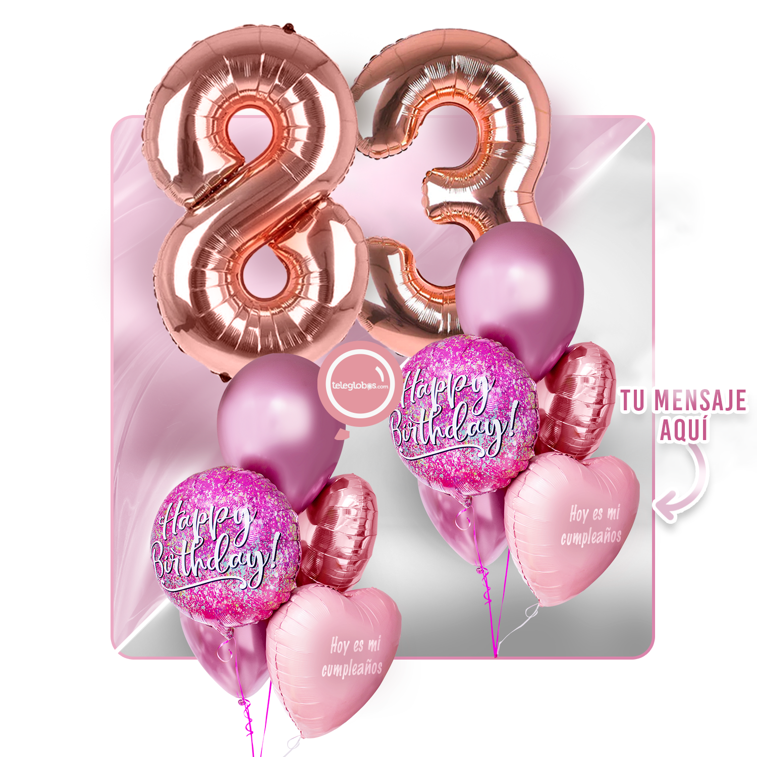 Kit Celebra -Pink Birthday- con Globos de Helio