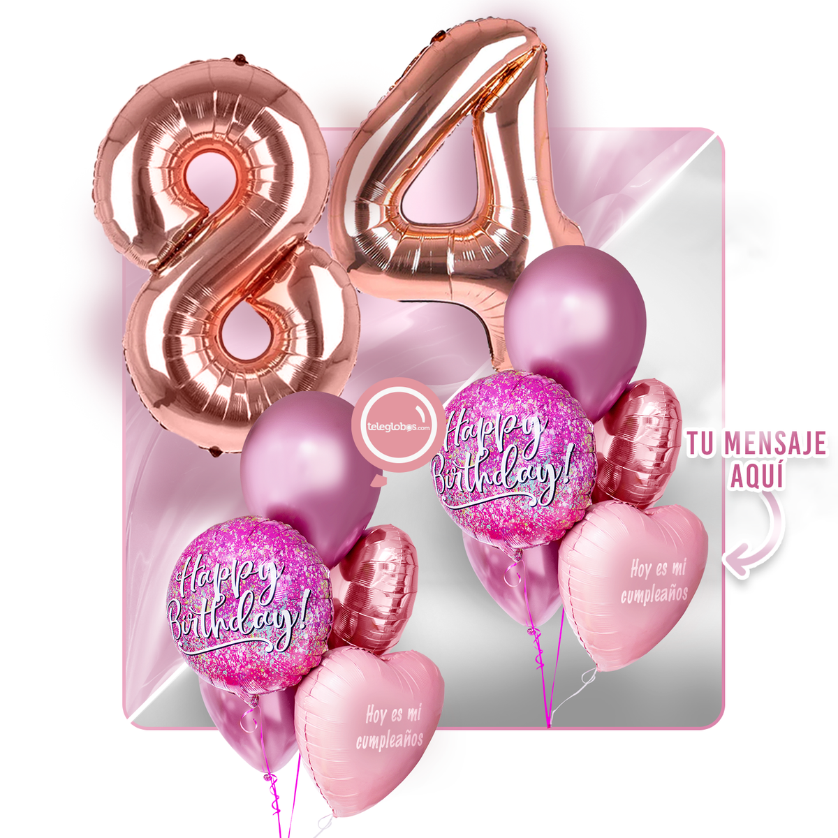 Kit Celebra -Pink Birthday- con Globos de Helio