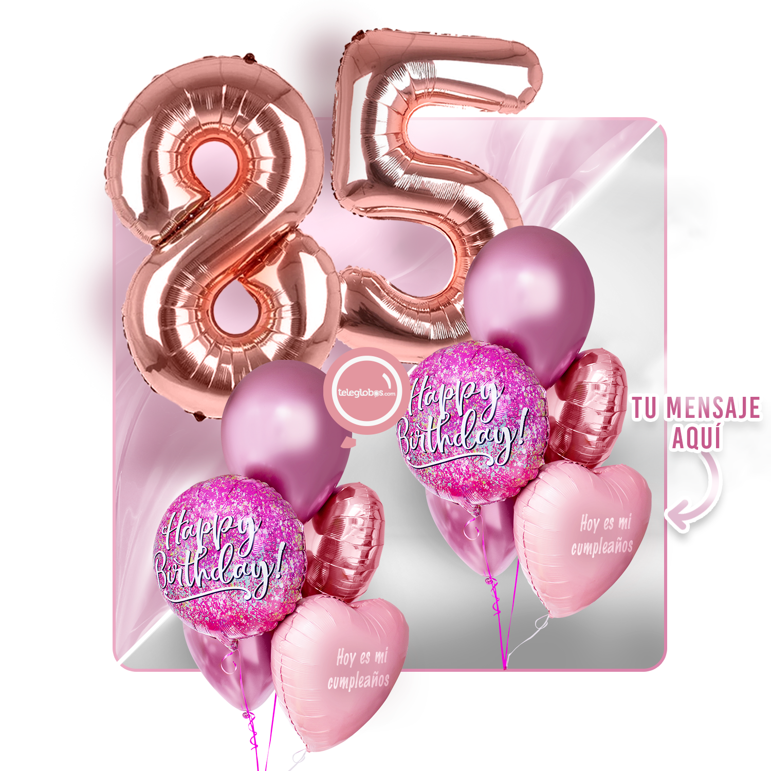 Kit Celebra -Pink Birthday- con Globos de Helio