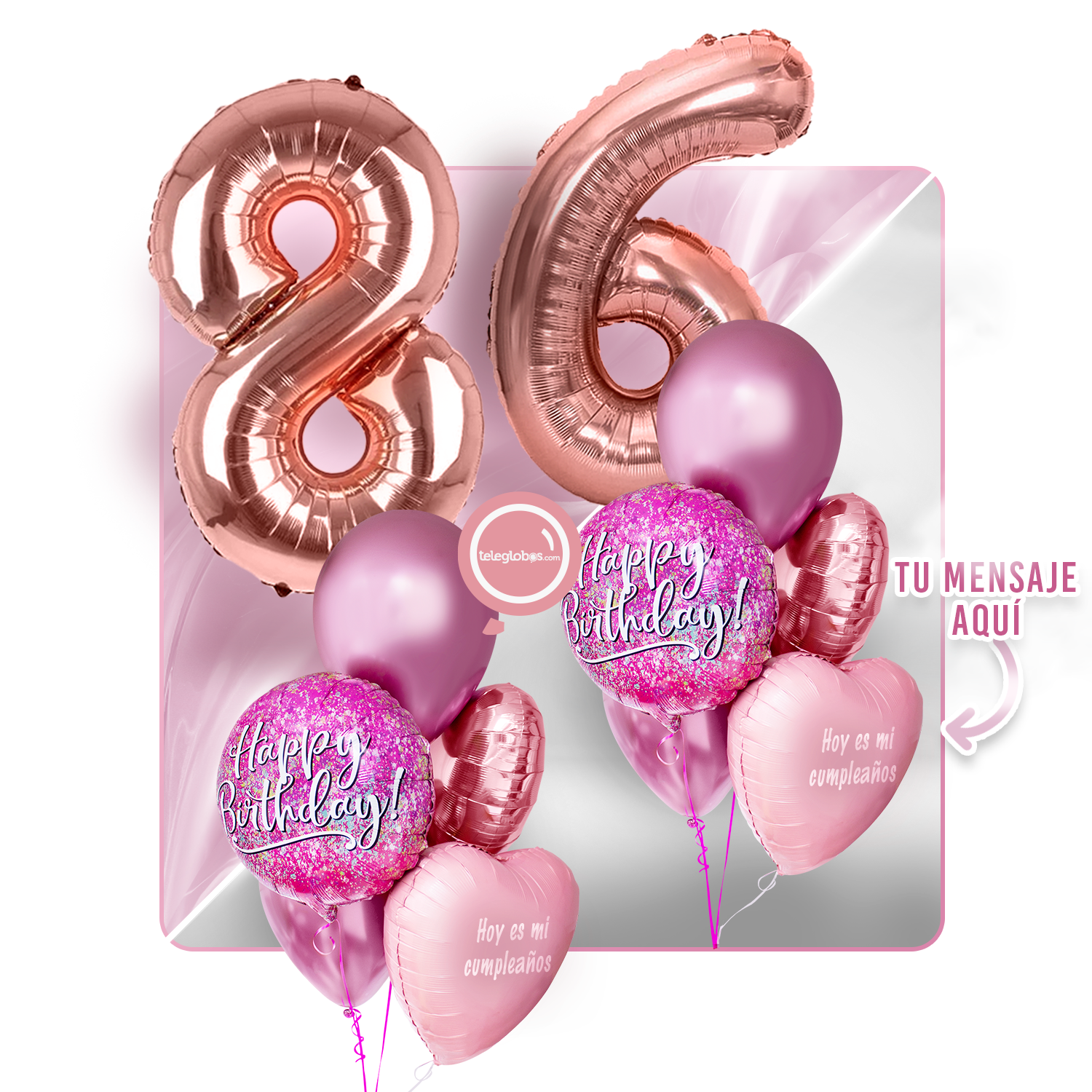 Kit Celebra -Pink Birthday- con Globos de Helio
