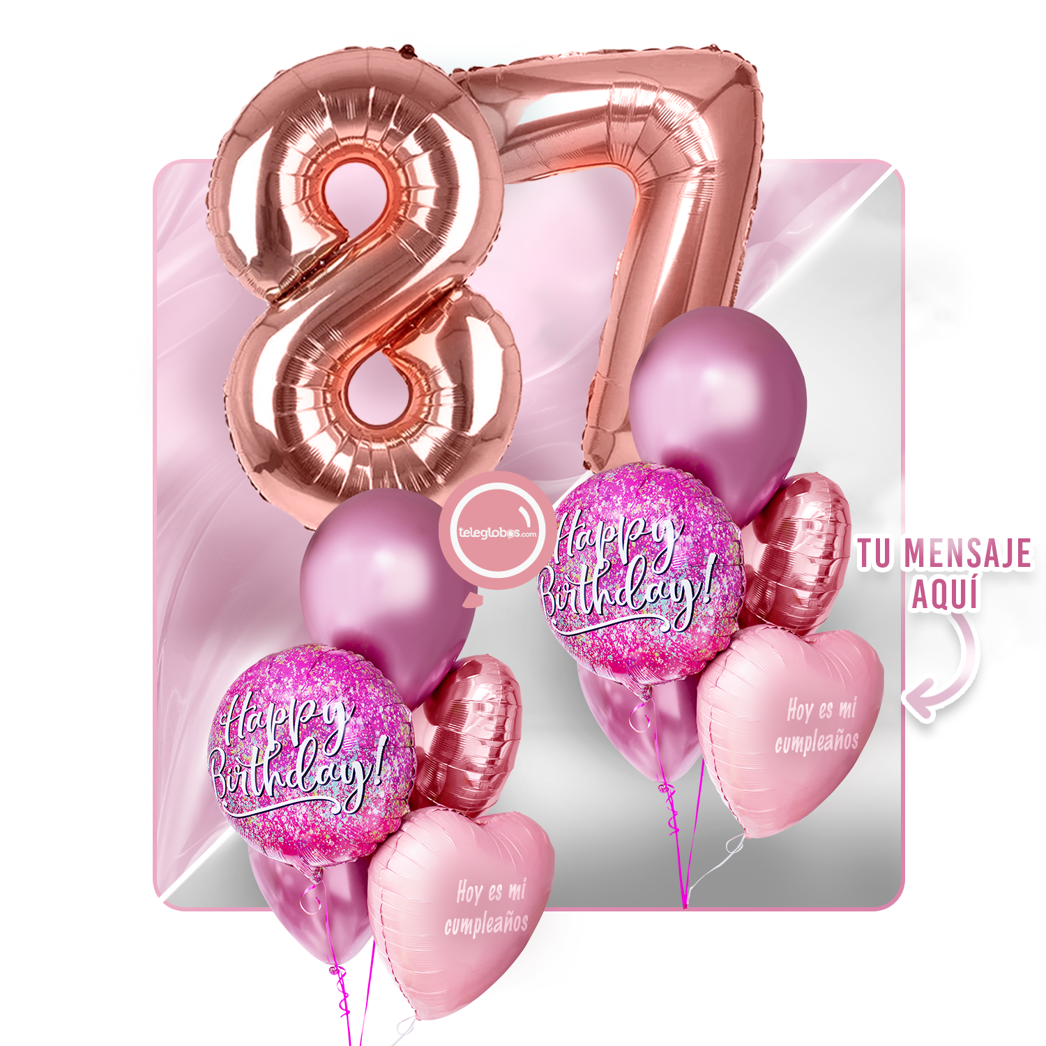Kit Celebra -Pink Birthday- con Globos de Helio