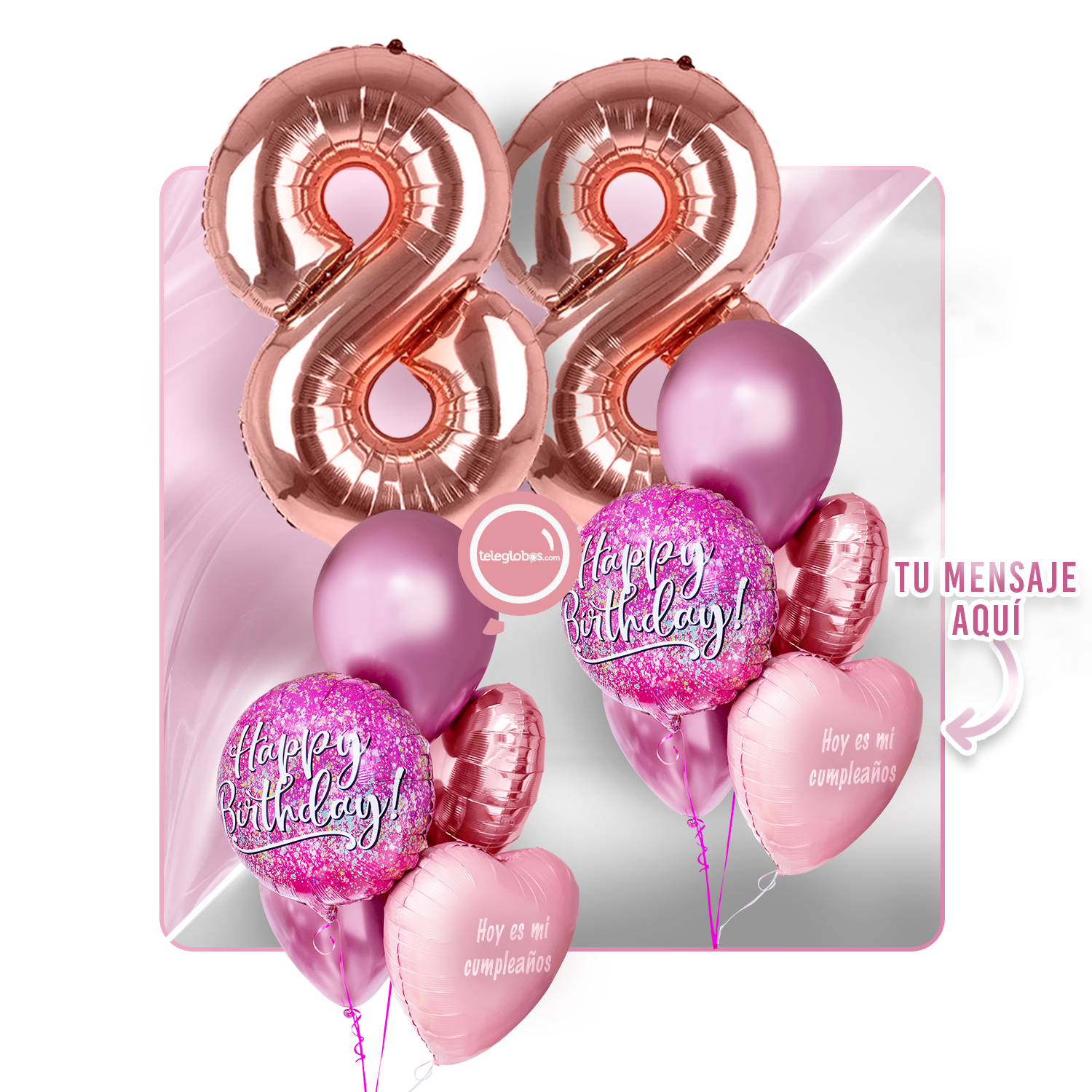 Kit Celebra -Pink Birthday- con Globos de Helio