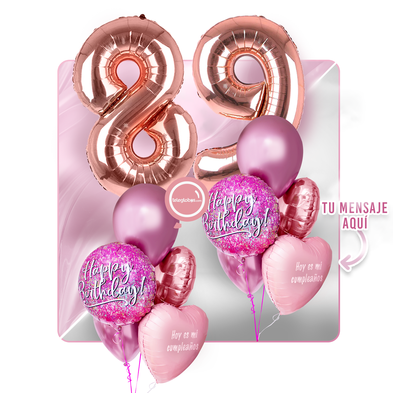 Kit Celebra -Pink Birthday- con Globos de Helio