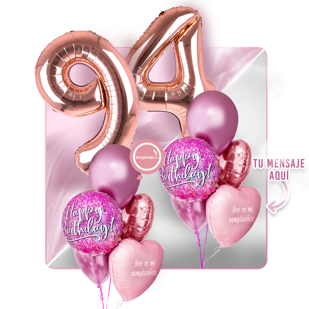 Kit Celebra -Pink Birthday- con Globos de Helio