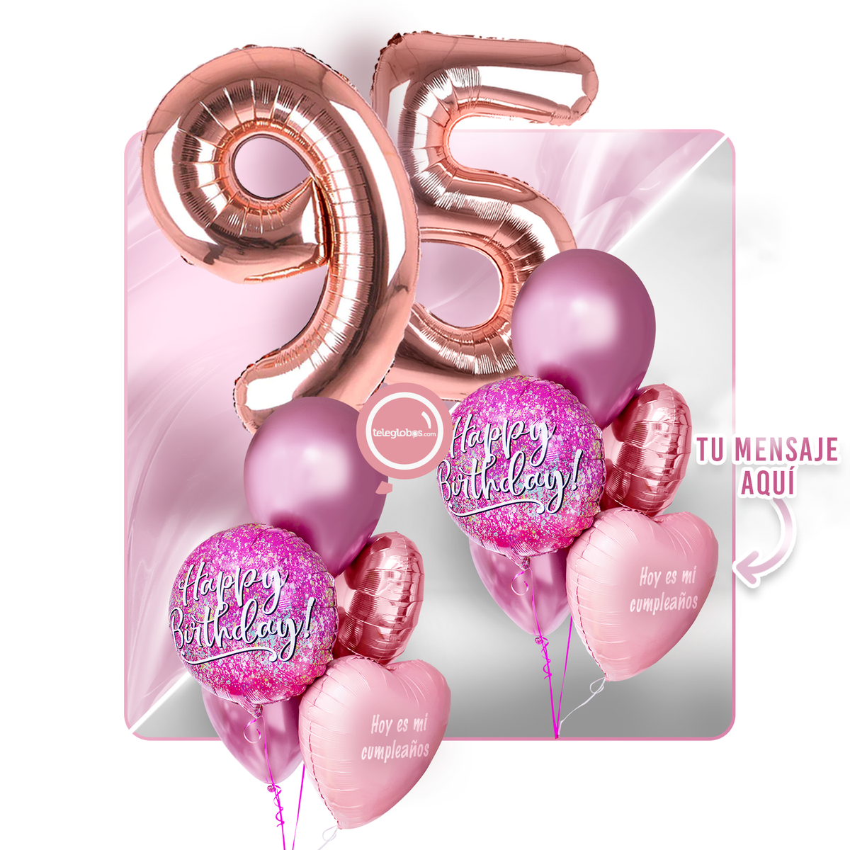 Kit Celebra -Pink Birthday- con Globos de Helio